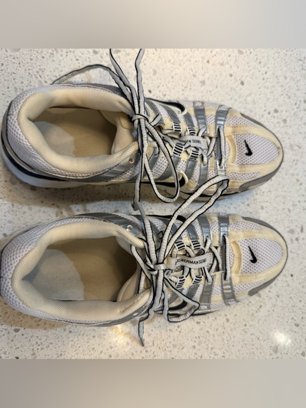 Nike White, Silver and Cream Powerman Series P-6000 Sneakers
